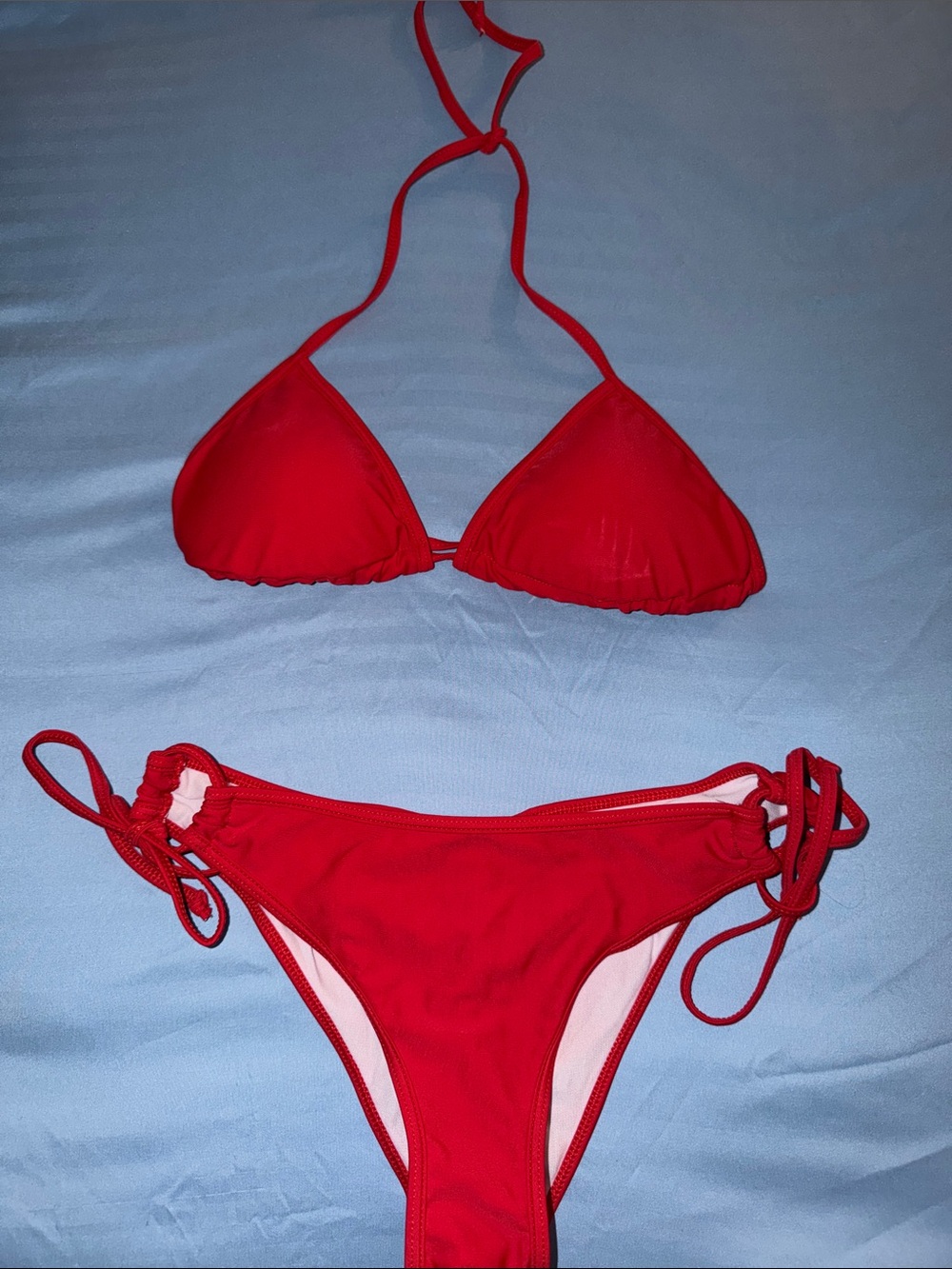 Women's Red String Triangle Bikini Set - Classic Tie-Side Swim